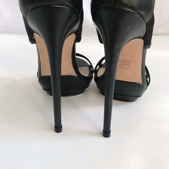BCBG Max Azria Ferned Sandals Heel Leather Mesh Black Shoe Sandal 6.5 /36.5 - Picture 9 of 11